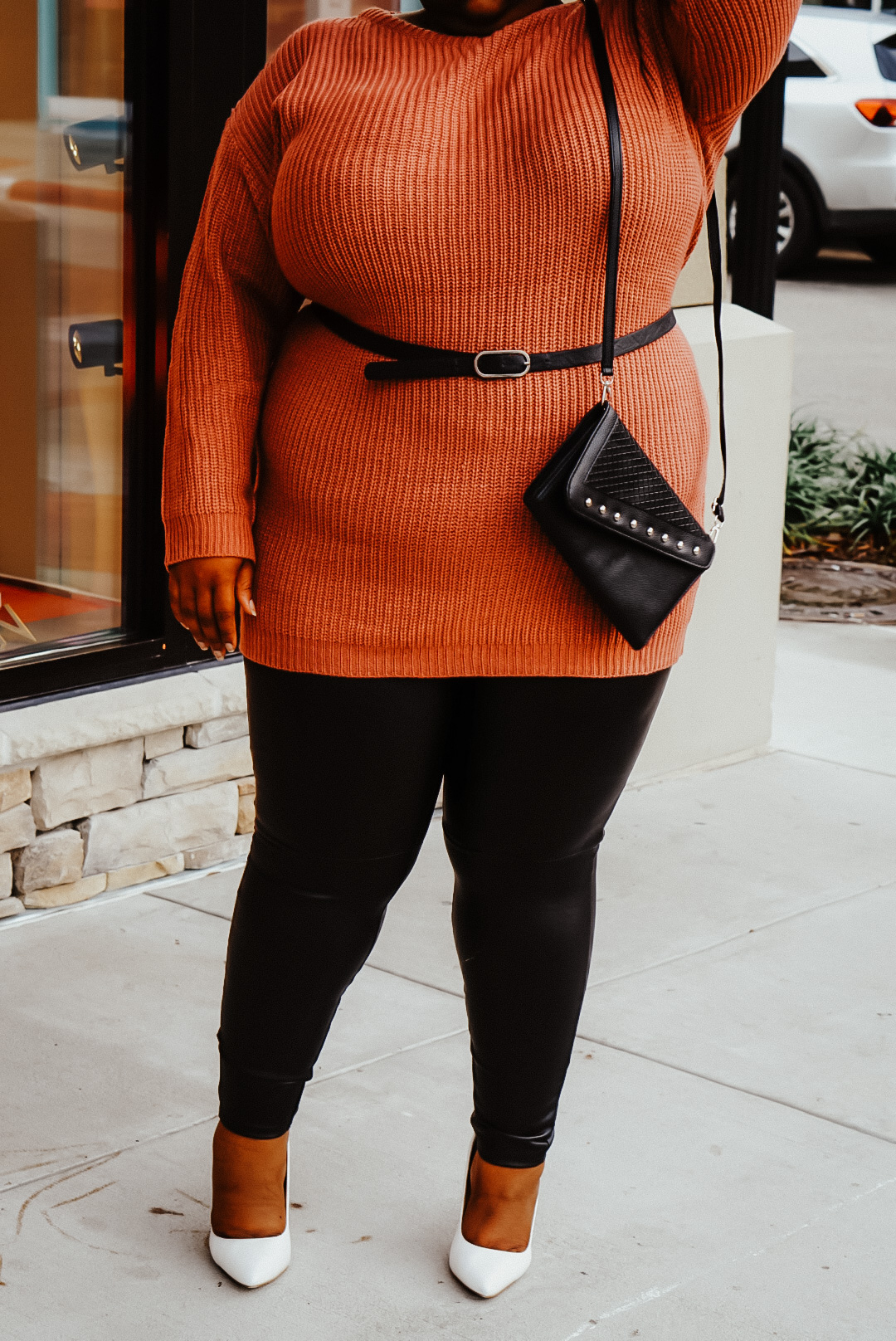 Faux Leather Leggings Outfit Ideas for Plus Size Women